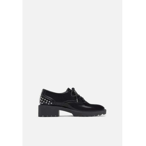 Zara Lace-up Flat Non Leather Shoes With Studs - Picture 5 of 7